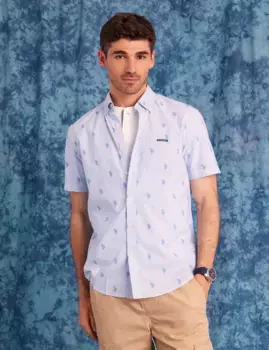 Рубашка U.S. Polo Assn Short Sleeve All Over Logo Poplin, светло-голубой