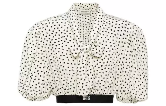 Рубашка укороченная Miu Miu с принтом в виде сердца, белый