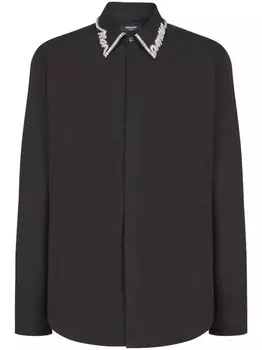 Рубашка, украшенная стразами Balmain, черный