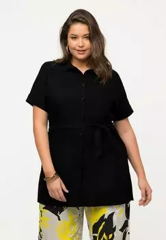Рубашка Ulla Popken удлиненная с поясом, черный