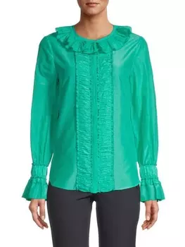 Рубашка Ungaro из шелка и хлопка с оборками, зеленый
