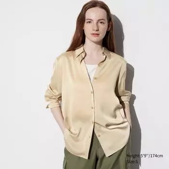 Рубашка UNIQLO атласная, бежевый