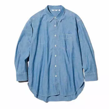 Рубашка Uniqlo Chambray Oversized Long Sleeved, голубой