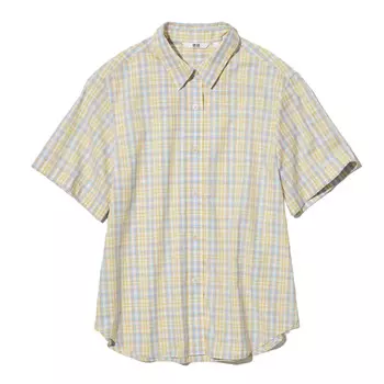 Рубашка Uniqlo Cotton Checked Short Sleeved, желтый