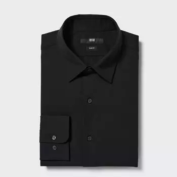 Рубашка UNIQLO Easy Care узкого кроя с воротником, черный