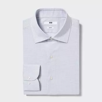 Рубашка UNIQLO Easy Care узкого кроя в клетку с полукруглым воротником, синий