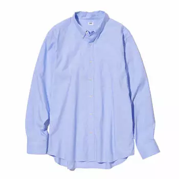 Рубашка Uniqlo Extra Fine Cotton Broadcloth Long Sleeve, голубой
