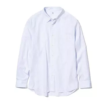 Рубашка Uniqlo Extra Fine Cotton Broadcloth Regular Fit Striped, голубой