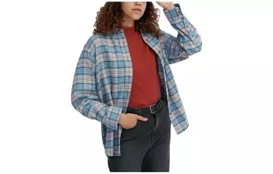 Рубашка Uniqlo фланелевая с длинными рукавами, голубой