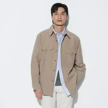 Рубашка UNIQLO из джерси с длинным рукавом, бежевый