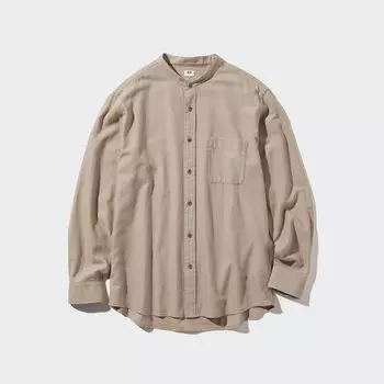 Рубашка UNIQLO из мягкого твила с длинным рукавом, бежевый
