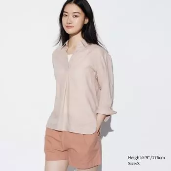 Рубашка UNIQLO льняная премиум-класса, бежевый