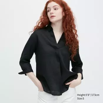 Рубашка UNIQLO льняная премиум-класса, черный