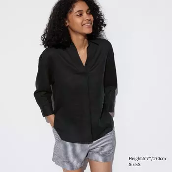 Рубашка UNIQLO льняная премиум-класса, черный