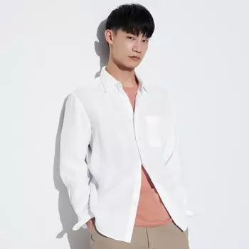 Рубашка UNIQLO льняная премиум-класса с длинным рукавом, белый