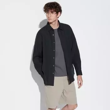 Рубашка UNIQLO льняная премиум-класса с длинным рукавом, черный