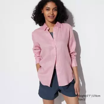 Рубашка UNIQLO льняная премиум-класса с длинными рукавами, розовый