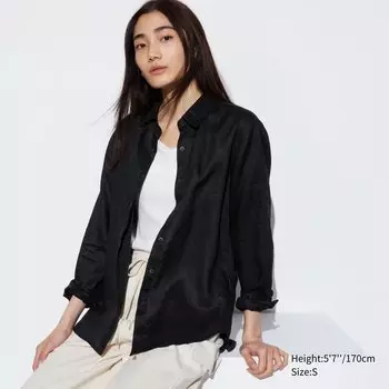 Рубашка UNIQLO льняная премиум-класса с длинными рукавами, черный