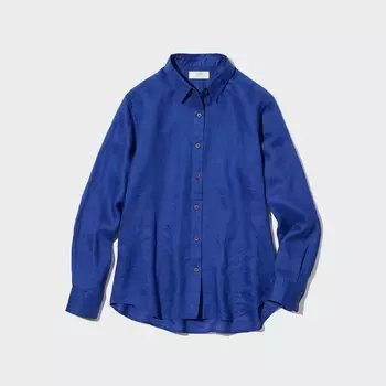 Рубашка UNIQLO льняная премиум-класса, синий