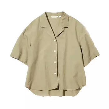Рубашка Uniqlo Linen Blend Open Collar Short Sleeved, хаки