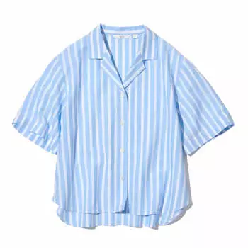 Рубашка Uniqlo Linen Blend Short Sleeve, голубой