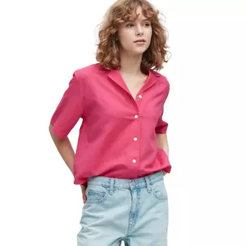 Рубашка Uniqlo Linen Blend Short Sleeve, розовый