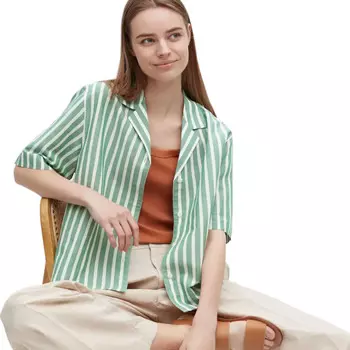 Рубашка Uniqlo Linen Blend Short Sleeve, зеленый