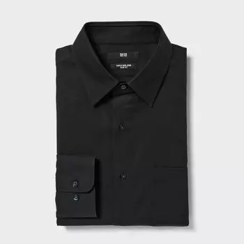 Рубашка UNIQLO Non-iron узкого кроя с длинными рукавами, черный