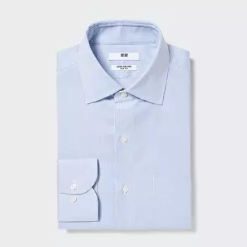 Рубашка UNIQLO Non-iron в полоску приталенного кроя с длинными рукавами, синий