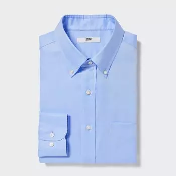 Рубашка UNIQLO Oxford с воротинком на пуговицах и длинными рукавами, синий