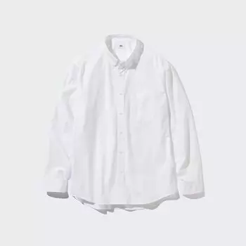 Рубашка UNIQLO с длинными рукавами с воротником на пуговицах, белый