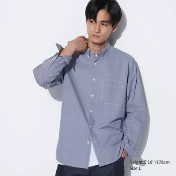 Рубашка UNIQLO с длинными рукавами в клетку, синий