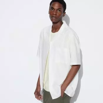 Рубашка UNIQLO с открытым воротником и коротким рукавом, белый