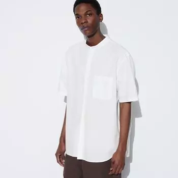Рубашка UNIQLO с воротником-стойкой с коротким рукавом, белый