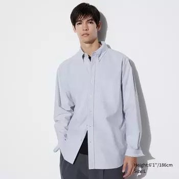 Рубашка UNIQLO Slim Fit Oxford в полоску, серый