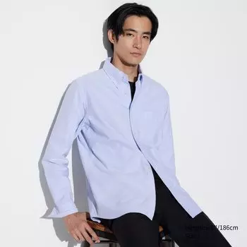 Рубашка UNIQLO Slim Fit Oxford в полоску, синий
