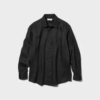 Рубашка UNIQLO стандартного кроя из льна премиум класса, черный