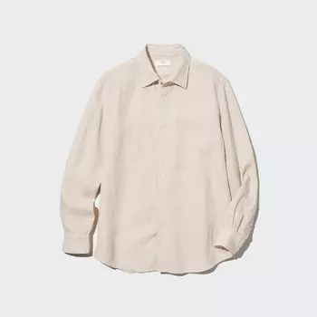 Рубашка UNIQLO стандартного кроя из льна премиум класса, бежевый