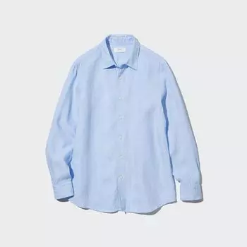Рубашка UNIQLO стандартного кроя из льна премиум класса, синий