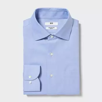 Рубашка UNIQLO Super Non Iron приталенного кроя с длинными рукавами, светло-синий