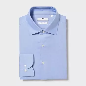 Рубашка UNIQLO Super Non-iron с полукруглым воротником, светло-синий