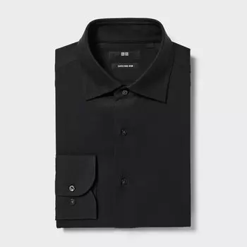 Рубашка UNIQLO Super Non-iron с полукруглым воротником, черный