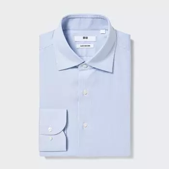 Рубашка UNIQLO Super Non-iron стандартного кроя в полоску с полукруглым воротником, синий