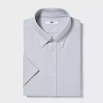 Рубашка UNIQLO трикотажная с воротником на пуговицах, светло-серый