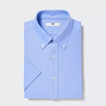 Рубашка UNIQLO трикотажная с воротником на пуговицах, синий