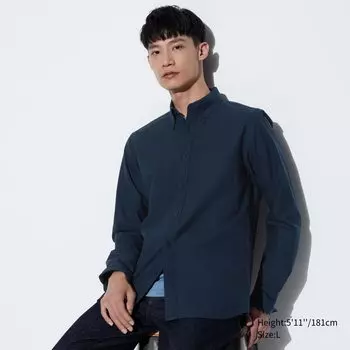Рубашка UNIQLO узкого кроя с длинным рукавом, темно-синий