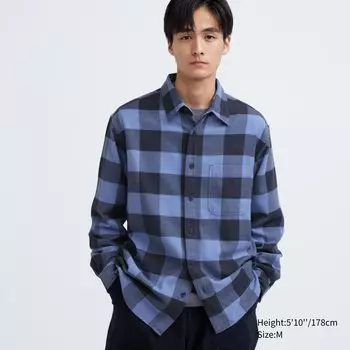 Рубашка UNIQLO в клетку фланелевая, синий