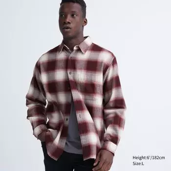 Рубашка UNIQLO в клетку фланелевая стандартного кроя, красный