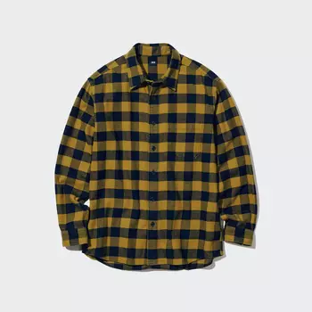 Рубашка UNIQLO в клетку фланелевая стандартного кроя, желтый