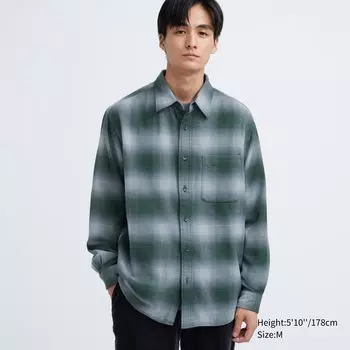 Рубашка UNIQLO в клетку фланелевая, зеленый